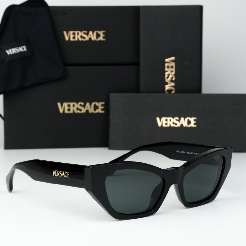 Versace Women Sunglasses Black Grey Cat Eye VE4488U GB1/87 NEW AUTHENTIC